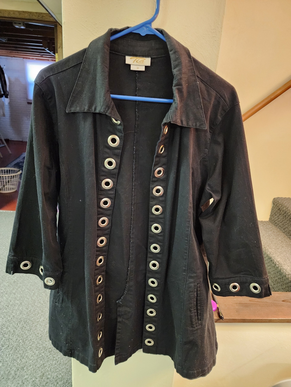 Tia Black Grommet-Trim Jacket Sz M